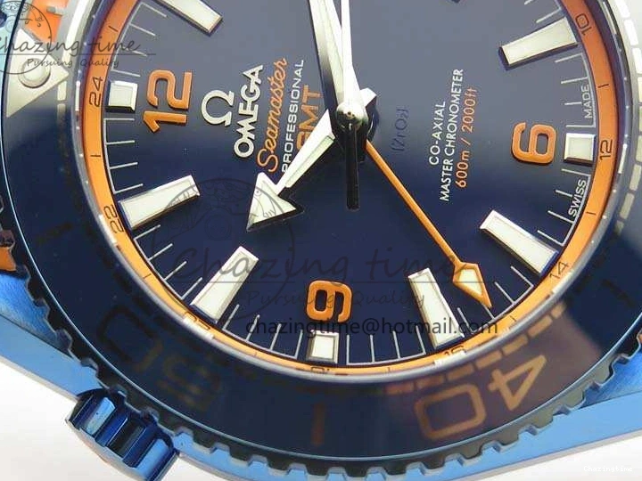 1219 Unique Planet Ocean 45mm GMT Blue DLC Black OMF Best Edition Blue Dial On Blue Gummy Strap A 8123